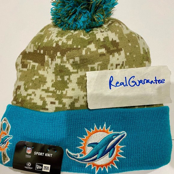 RARE 100% New Era 2015 Miami Dolphins Salute To Service Knit Hat NFL Sport Cap
